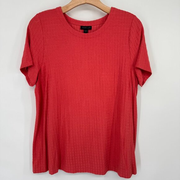 J. Jill Wearever  coral Short Sleeve Textured Knit Top Womens size Medium - Picture 4 of 13